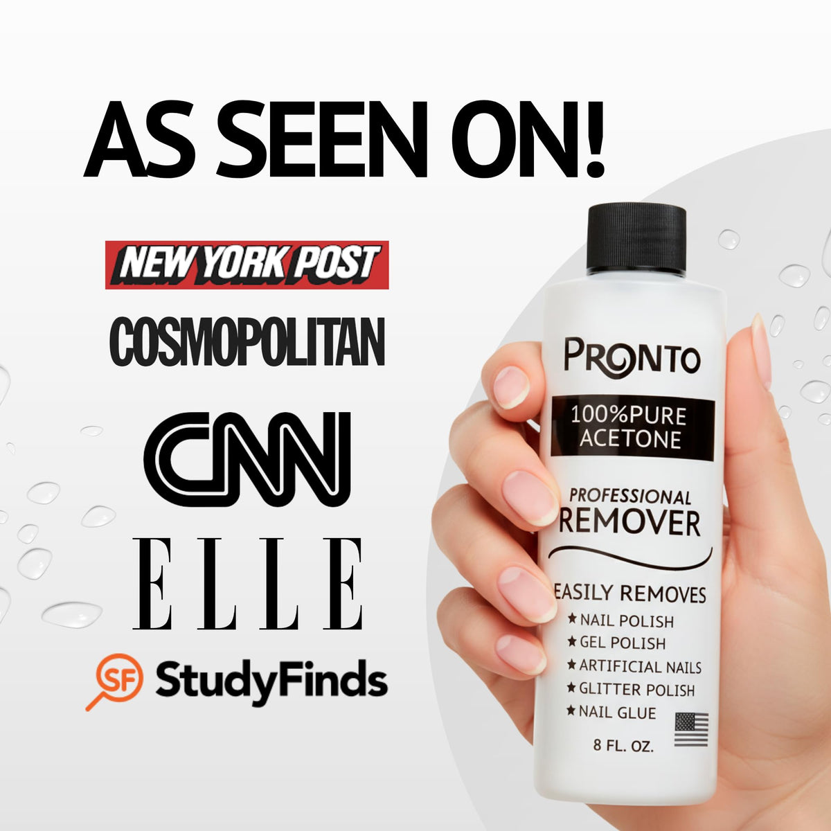 Pronto bottle held in hand for scale, 8 fl oz size ideal for salon or home