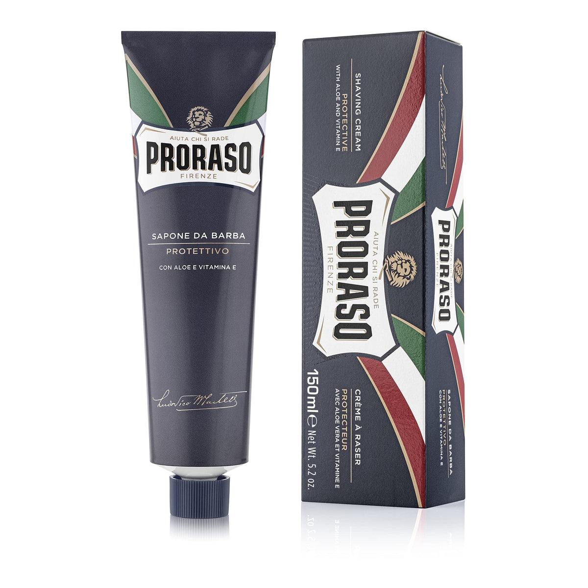 Proraso tube front view showing product label and travel-ready size benefit