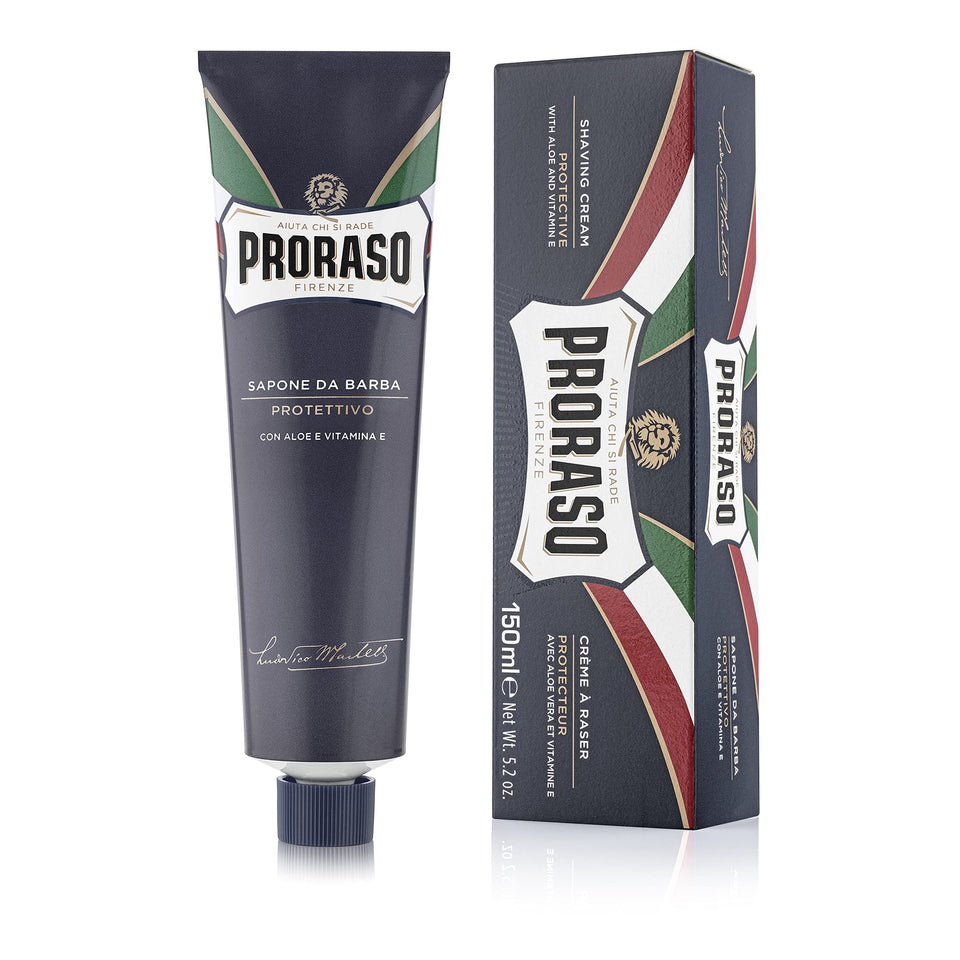 Proraso tube front view showing product label and travel-ready size benefit