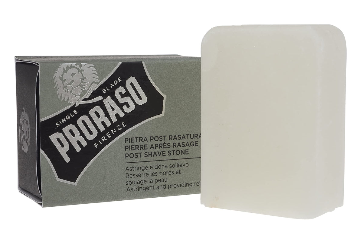 Proraso alum block front view showing compact solid bar and clean finish
