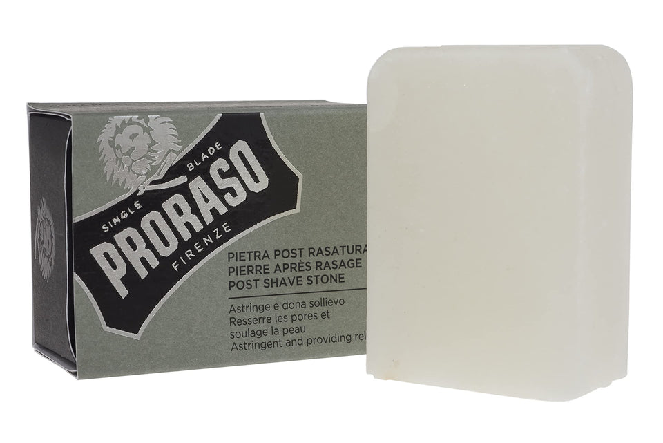 Proraso alum block front view showing compact solid bar and clean finish