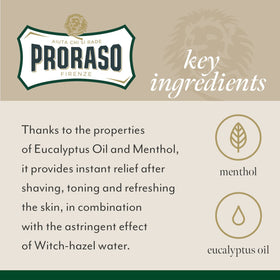 Proraso back label with ingredients list, clarifies no parabens benefit