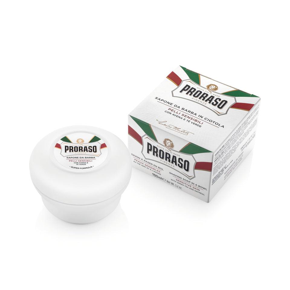 Proraso bowl front packaging showing brand and sensitive formula benefit