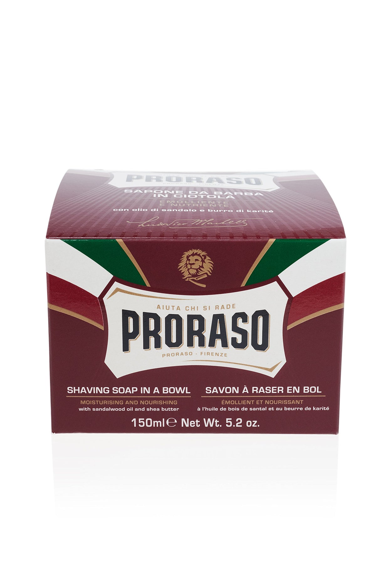 Proraso shaving brush in use applying soap for lifted hairs and smoother, closer shaving