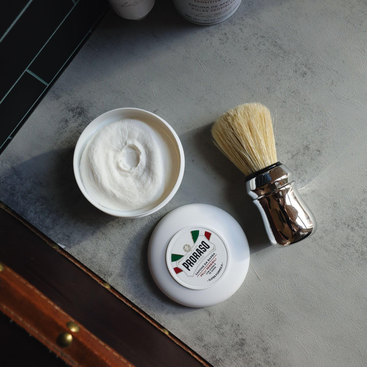 Proraso brush loading lather in bowl for improved razor glide benefit