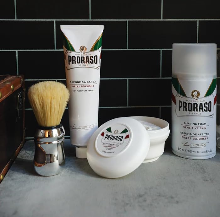Proraso shaving cream texture close-up demonstrating rich, protective lather