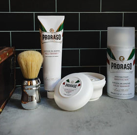 Proraso shaving cream texture close-up demonstrating rich, protective lather