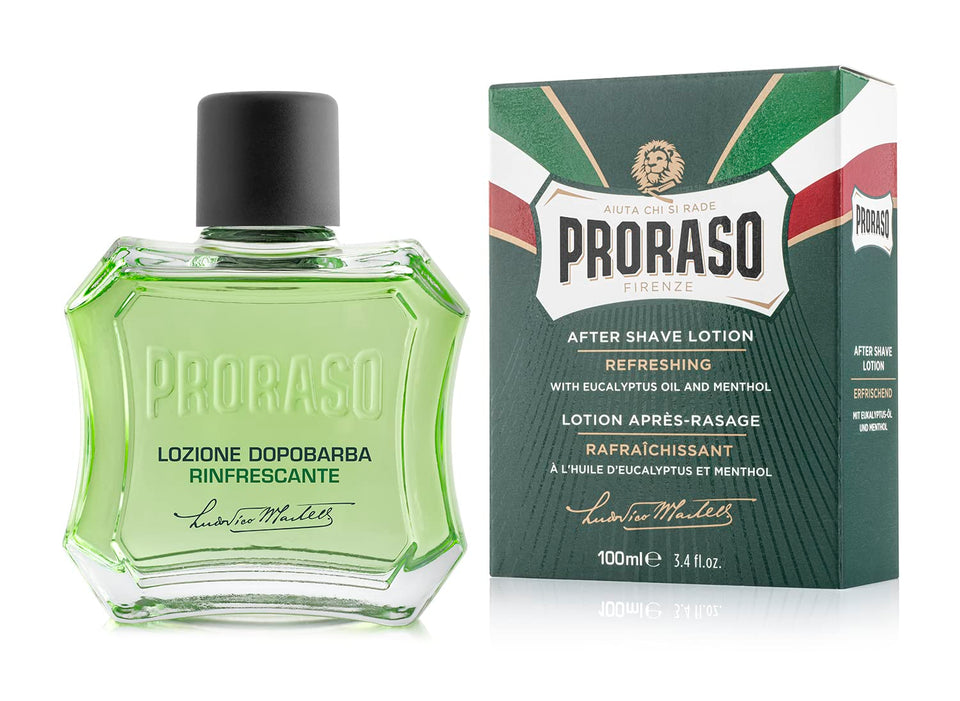 Proraso front label showing eucalyptus and menthol, instant cooling benefit