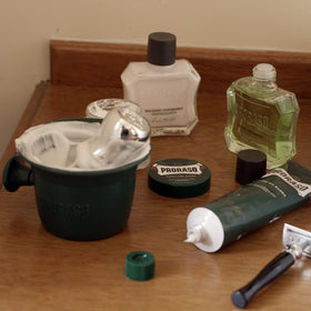 Proraso tube inside toiletry bag, travel-ready grooming convenience demonstrated