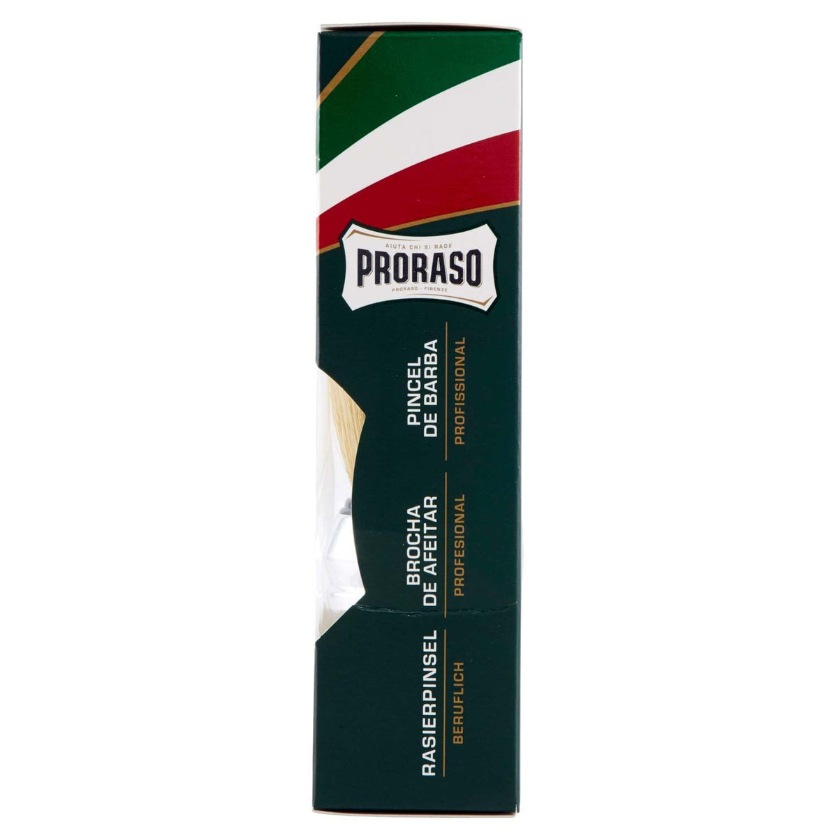 Proraso brush in use creating rich lather on face for smoother razor glide