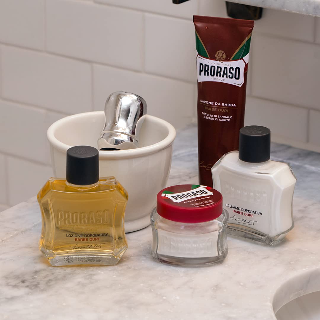 Proraso being applied after shaving to reduce irritation and cool skin