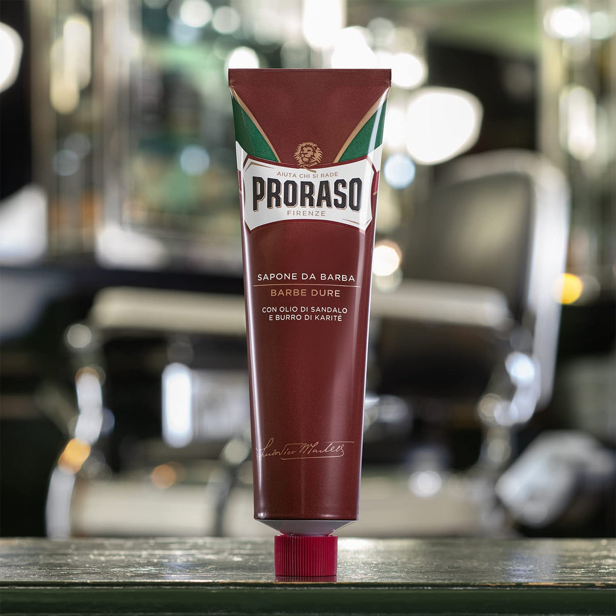Close-up of Proraso label highlighting natural ingredients and clean formulation