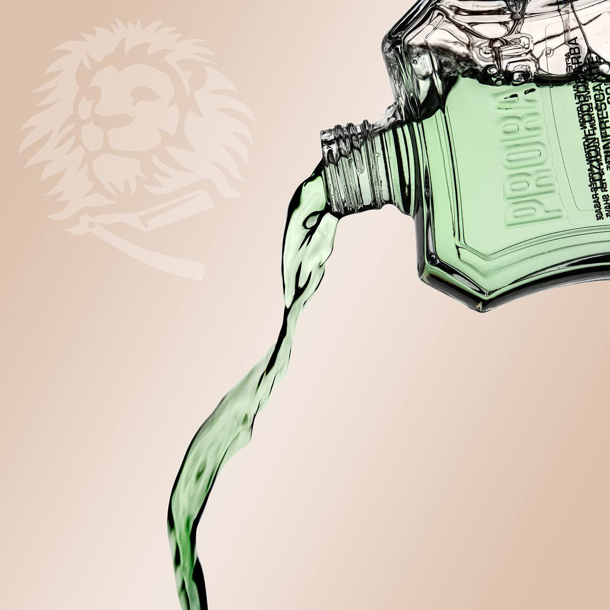 Proraso bottle on a barbershop counter, evokes professional grooming benefit