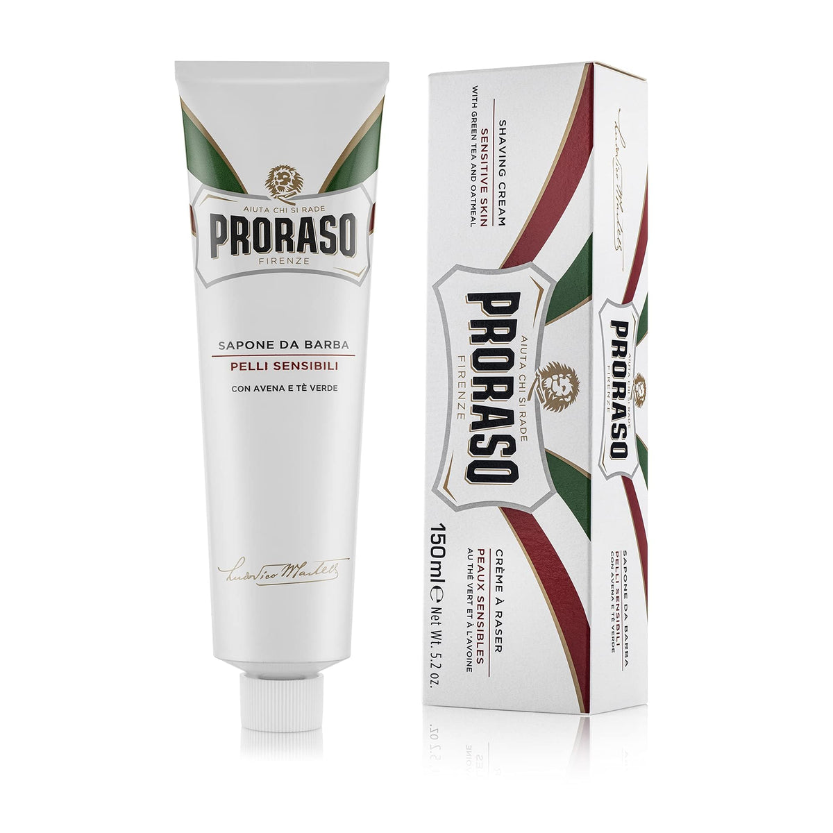 Proraso tube front view showing product branding and gentle formula benefit
