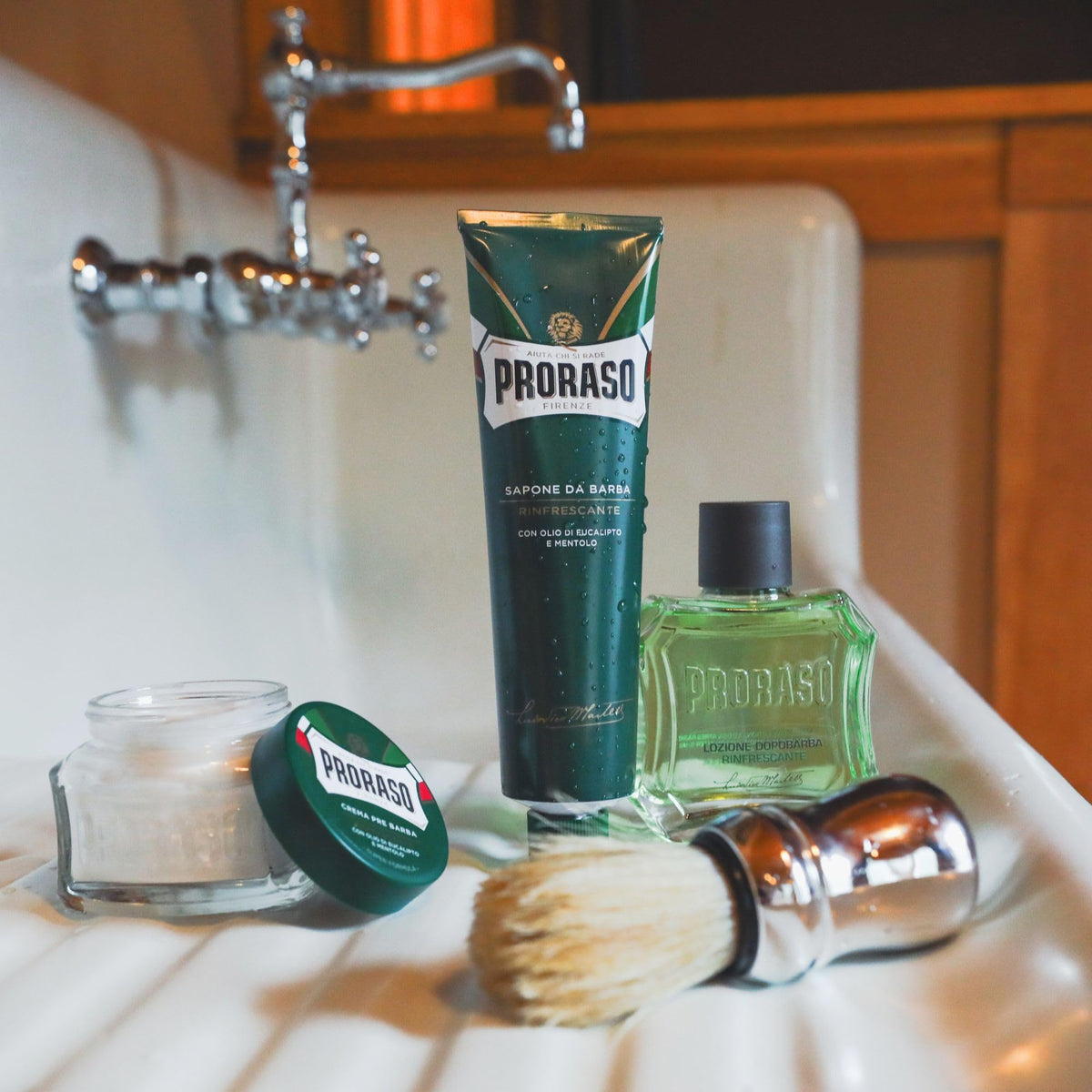 Proraso tube open with cream visible, showing thick texture for superior glide