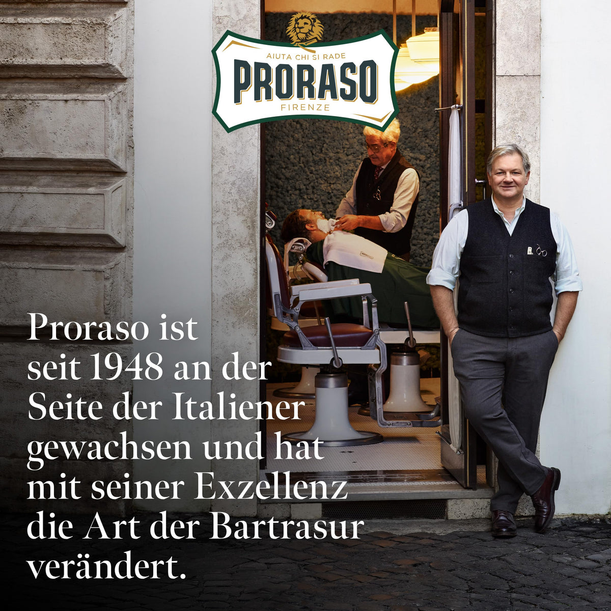 Proraso label detail highlighting Italian origin and clean formulation