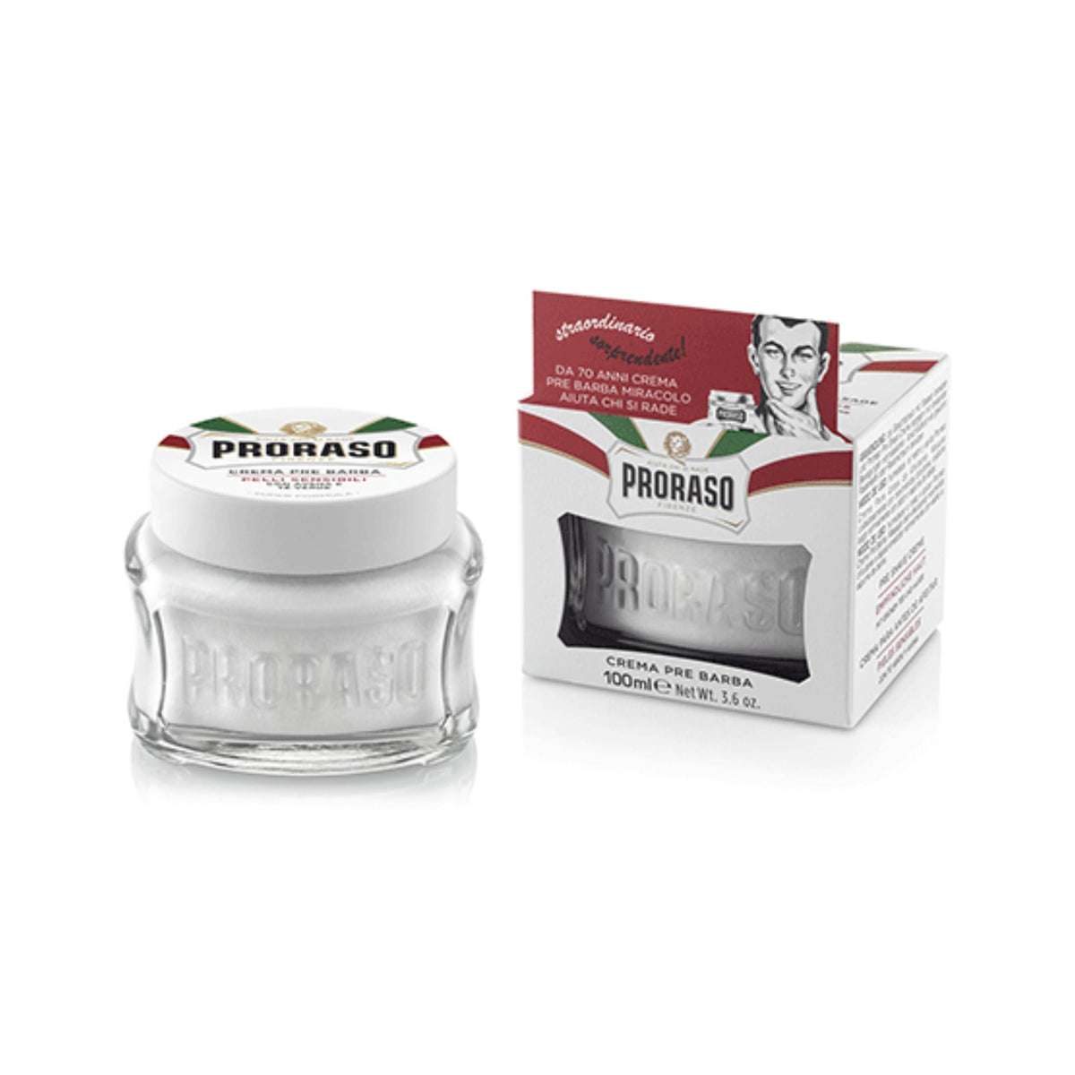 Proraso pre shave oatmeal green tea jar front view showing packaging and premium look