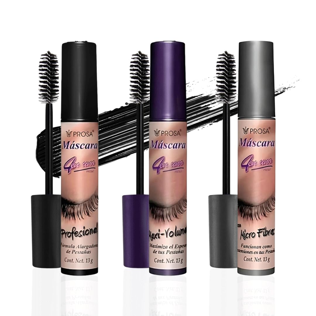 Prosa mascara front packaging showing three tubes and benefits