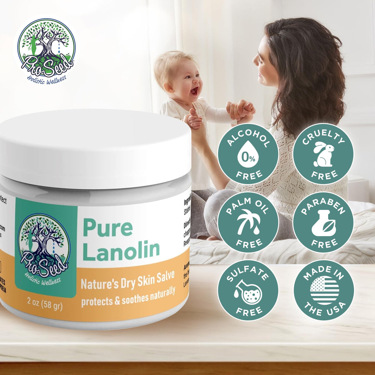 Applying ProSeed lanolin to a nursing mother's nipple for soothing comfort
