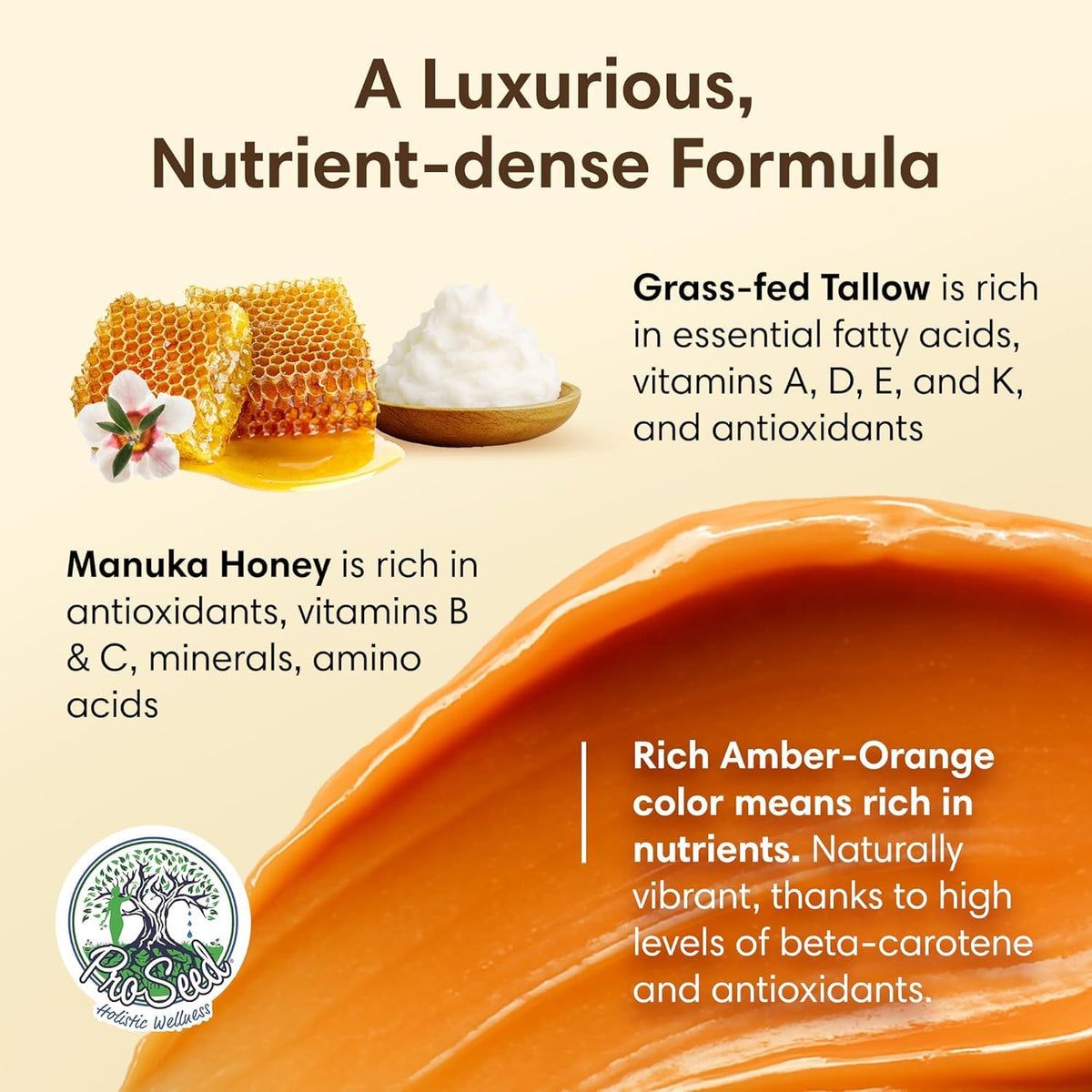 ProSeed Holistic Wellness close-up tallow pour demonstrating creamy, nourishing texture