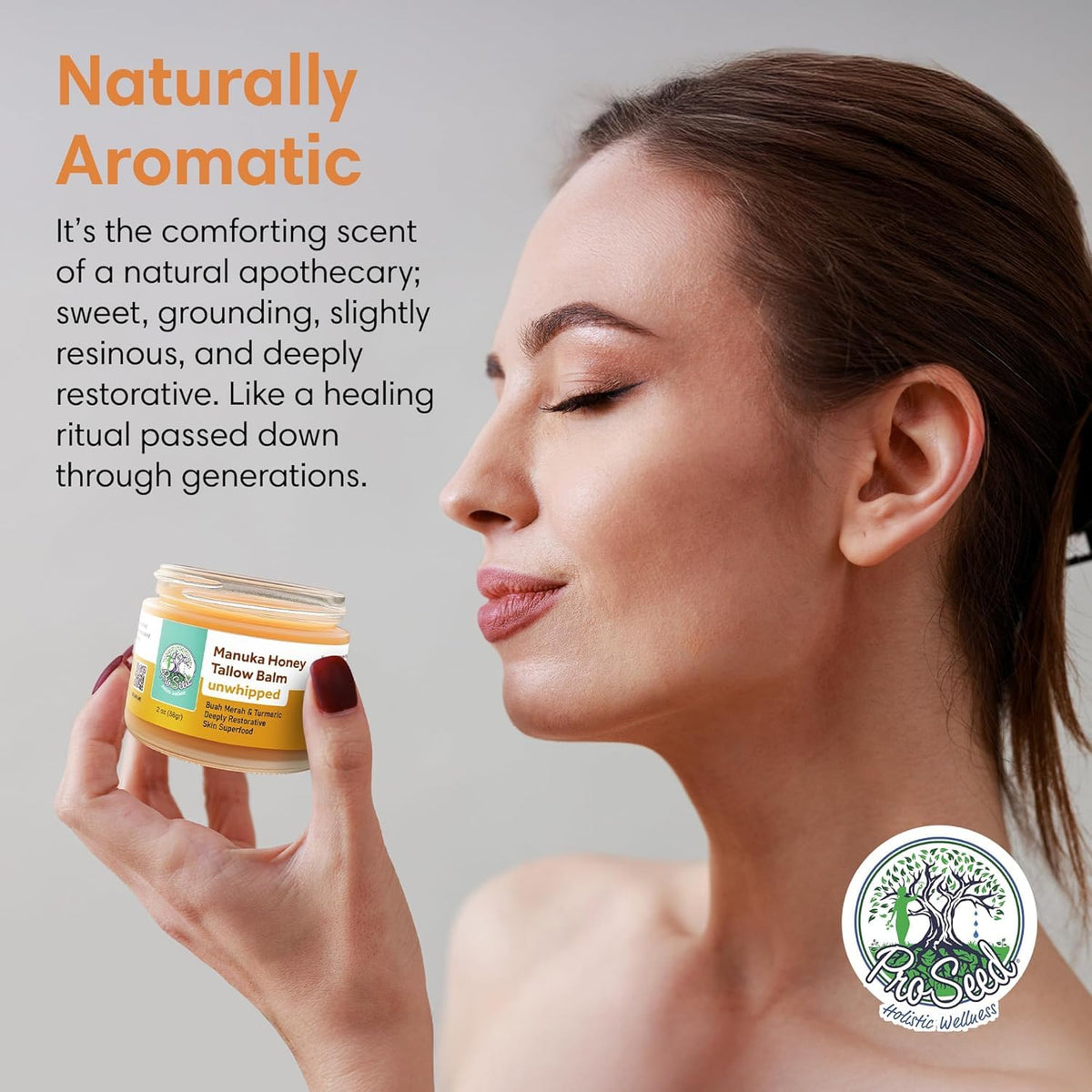 ProSeed Holistic Wellness jar on bathroom shelf in lifestyle setting, suggests daily use