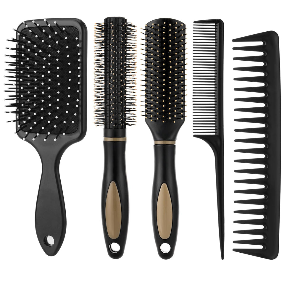 ProSuites front view of full 5-piece brush and comb kit showing contents and benefit