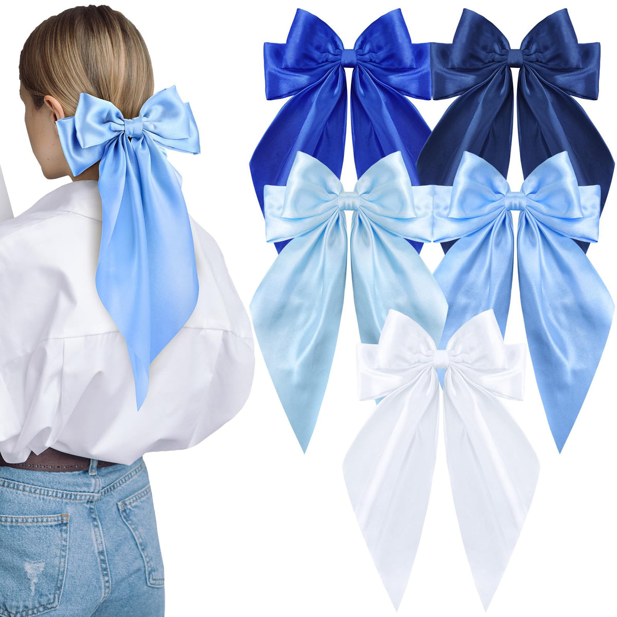ProSuites front view of five blue bows showing color variety and style benefit