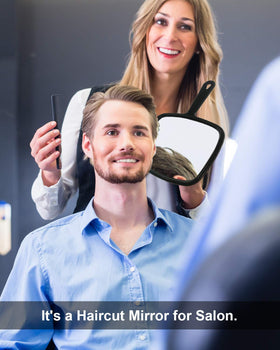PROTECLE mirror hung on a salon wall demonstrating hands-free viewing benefit