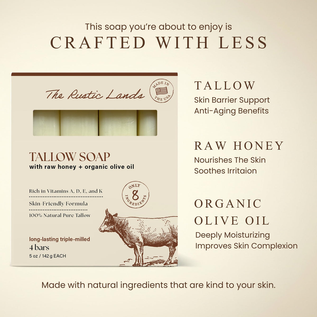 PROVENCE ESSENTIALS ingredients display with raw honey, olive oil, and grass-fed tallow emphasising purity