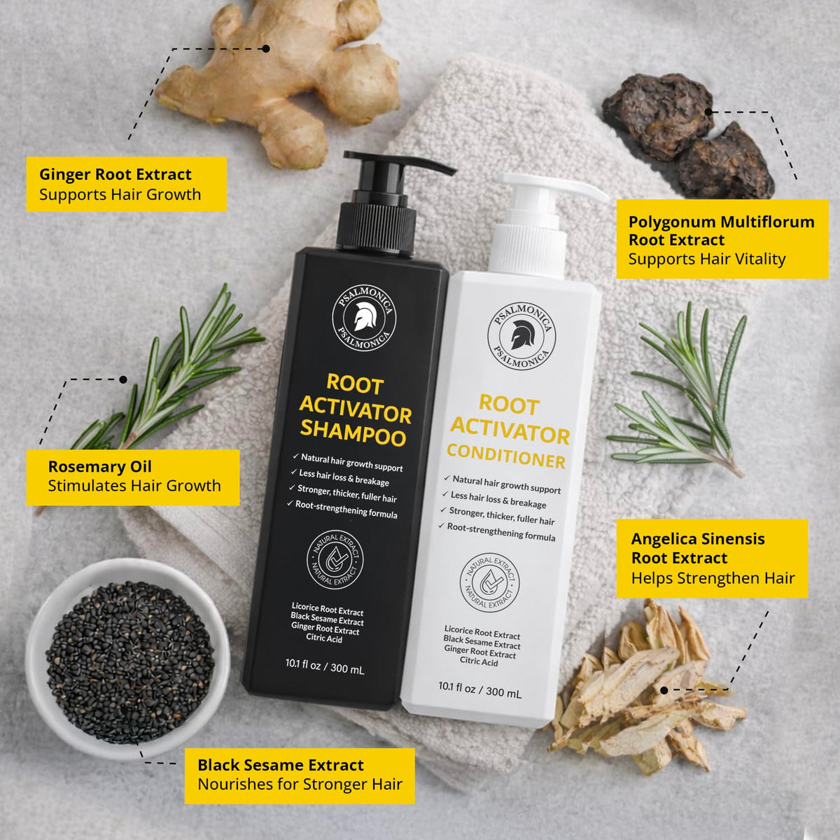 psalmonica ingredient collage with rosemary and ginger emphasis