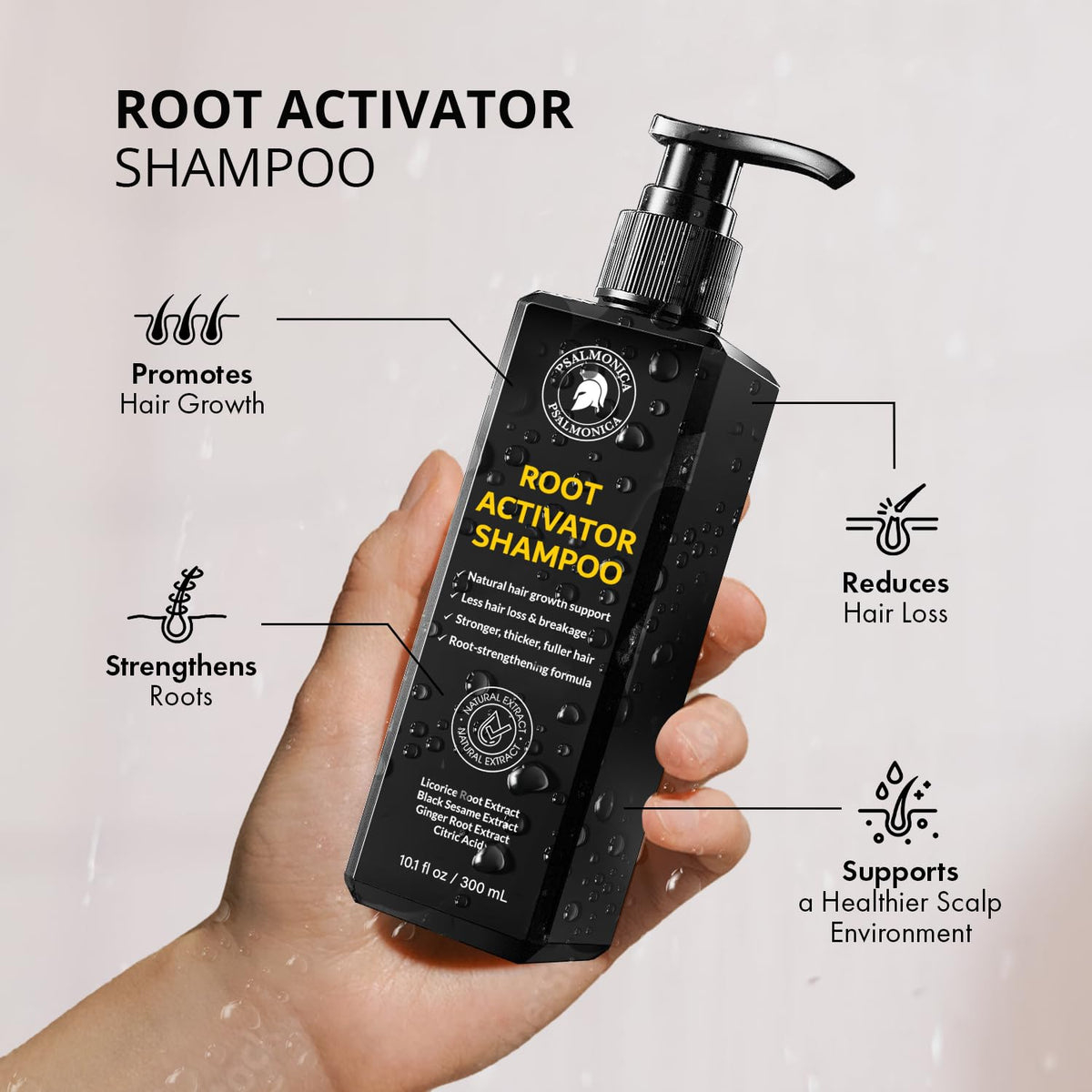 psalmonica shampoo lather on scalp illustrating gentle cleansing