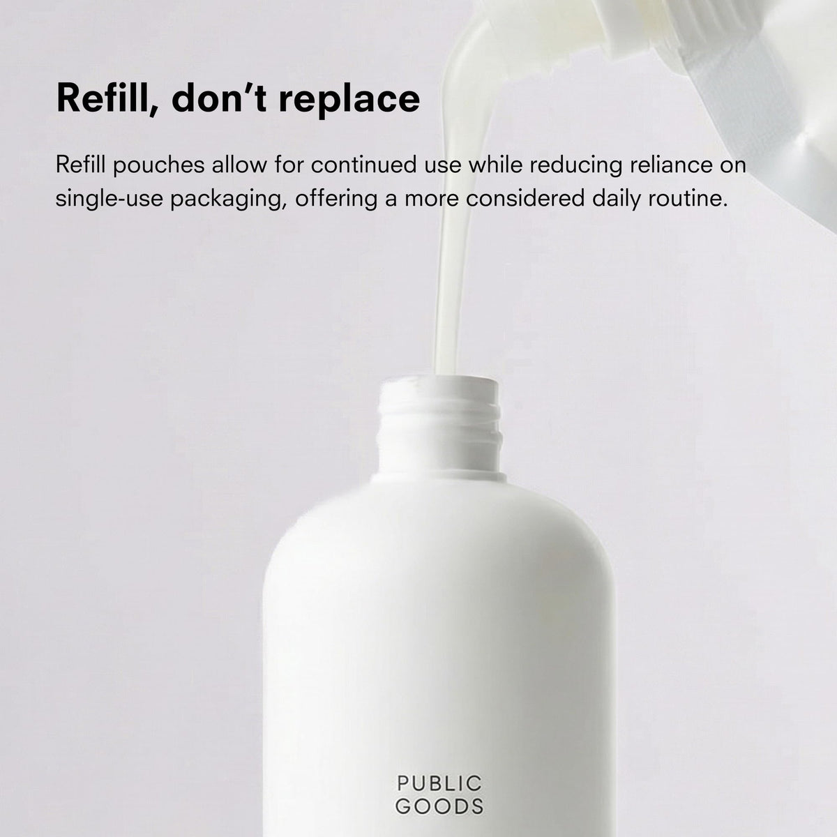 Public Goods bottles grouped on bathroom shelf for minimalist aesthetic