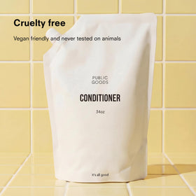 Public Goods conditioner creamy texture close-up for visible moisture benefit