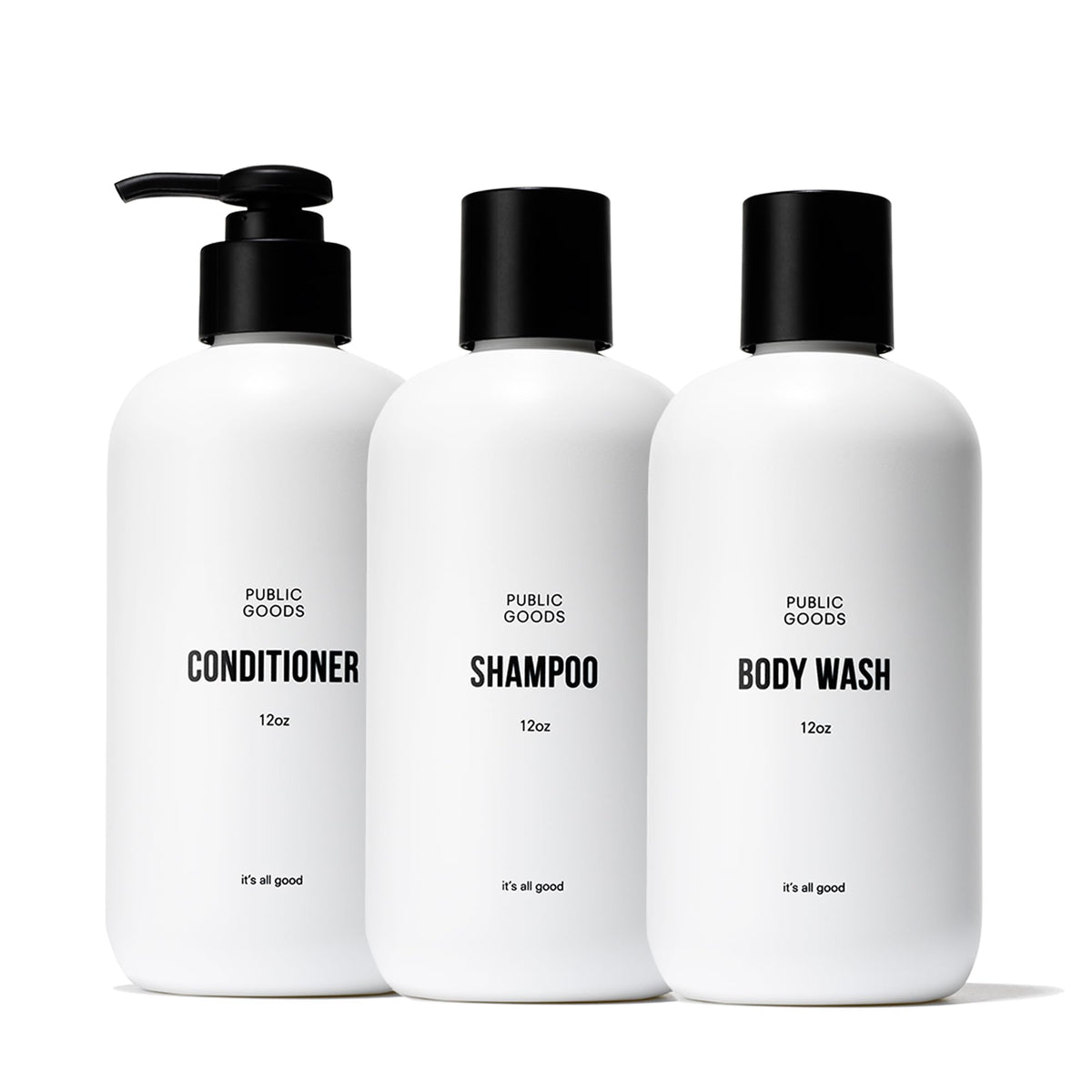 Public Goods front packaging showing three bottles and eco benefit