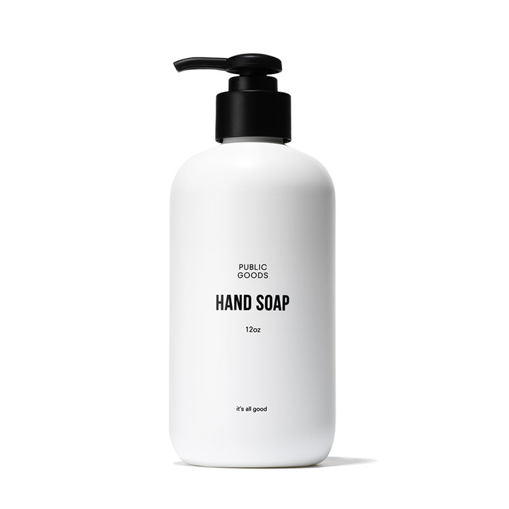 Public Goods hand soap front bottle showing clean design and benefits