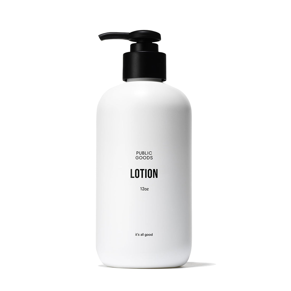 Public Goods front packaging showing 12 fl oz lotion and clear branding for easy shelf recognition
