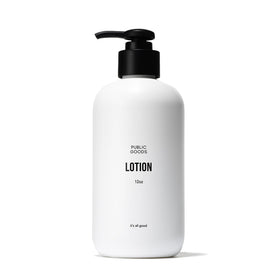 Public Goods front packaging showing 12 fl oz lotion and clear branding for easy shelf recognition