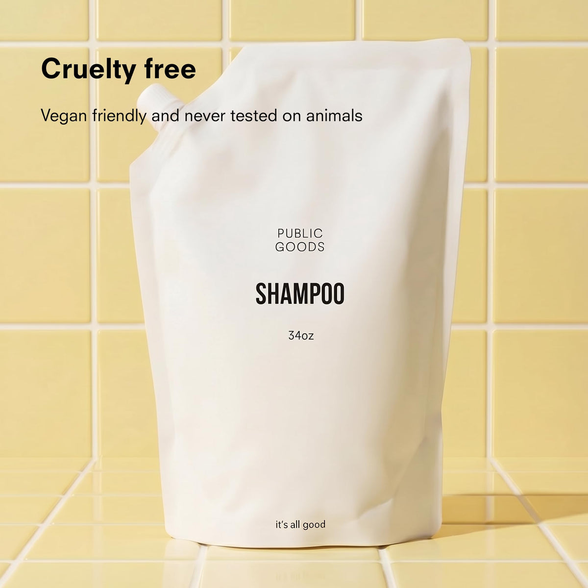 Public Goods shampoo creamy texture close-up demonstrating gentle, nourishing lather