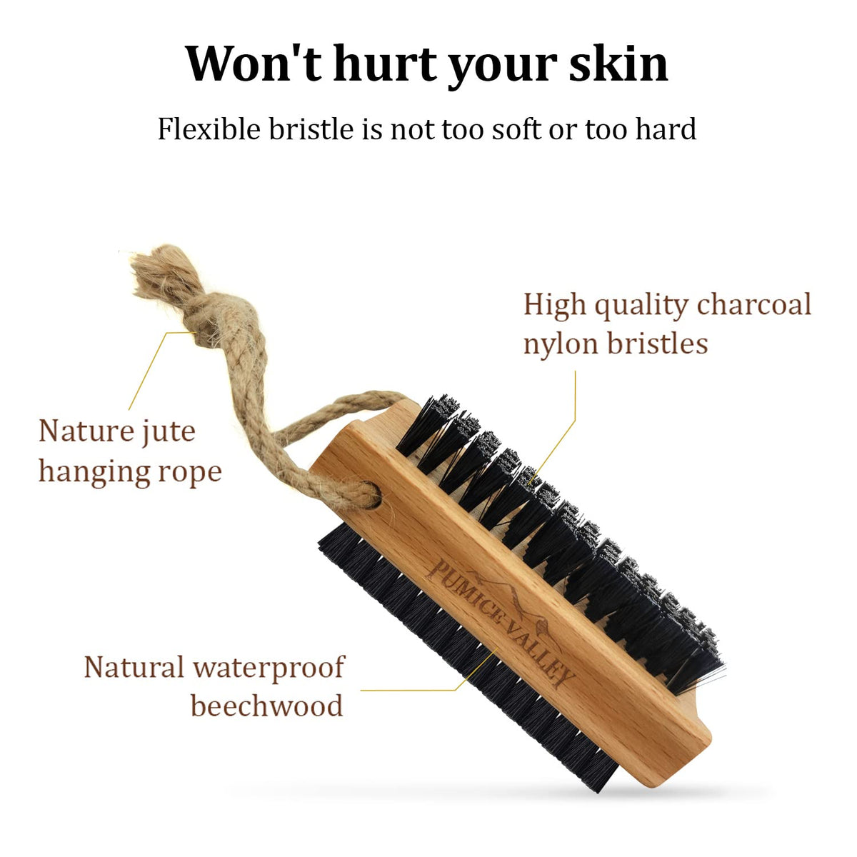 Pumice Valley bristle close-up showing nylon charcoal fibers for effective cleaning