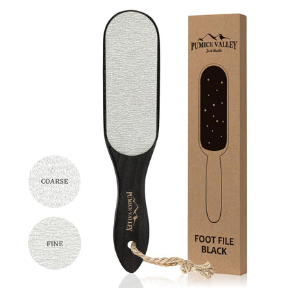Pumice Valley front view of pumice stone foot scrubber highlighting compact design and benefit