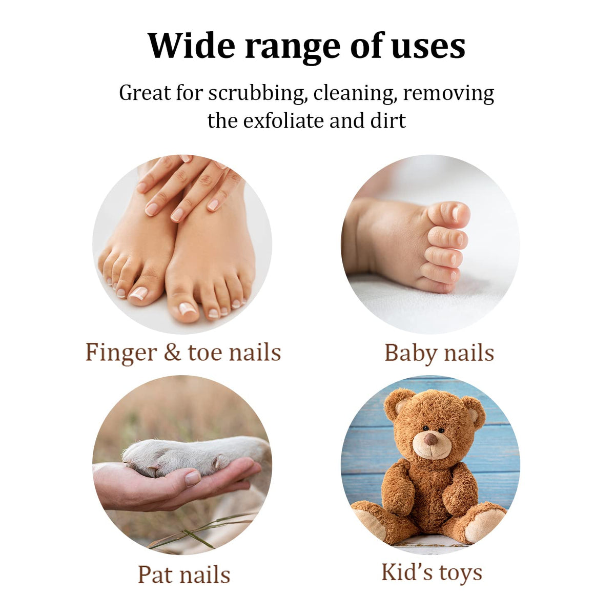 Pumice Valley brush beside fingers to show compact size and easy handling
