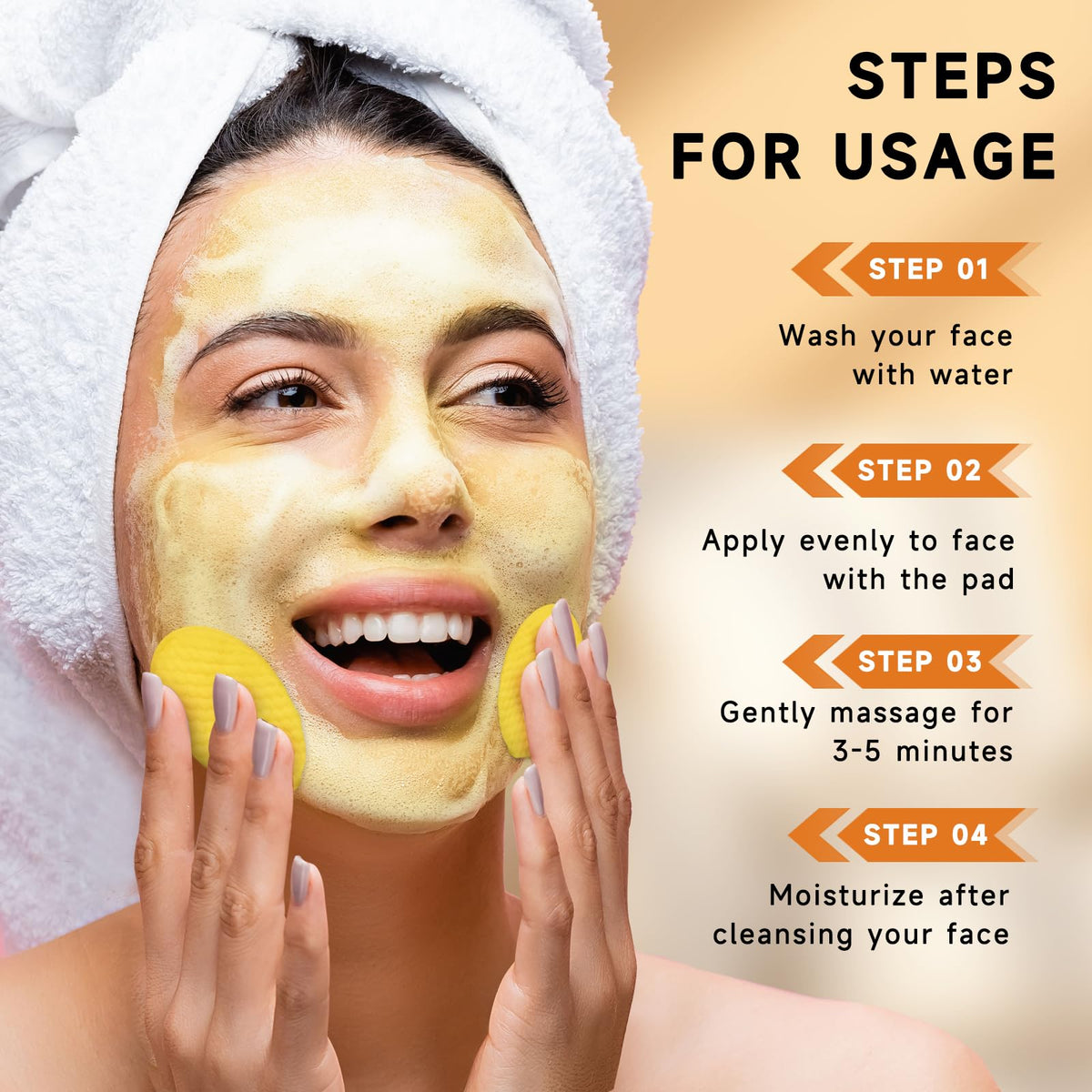 Pumkot pad removing makeup from face, quick-clean convenience shown
