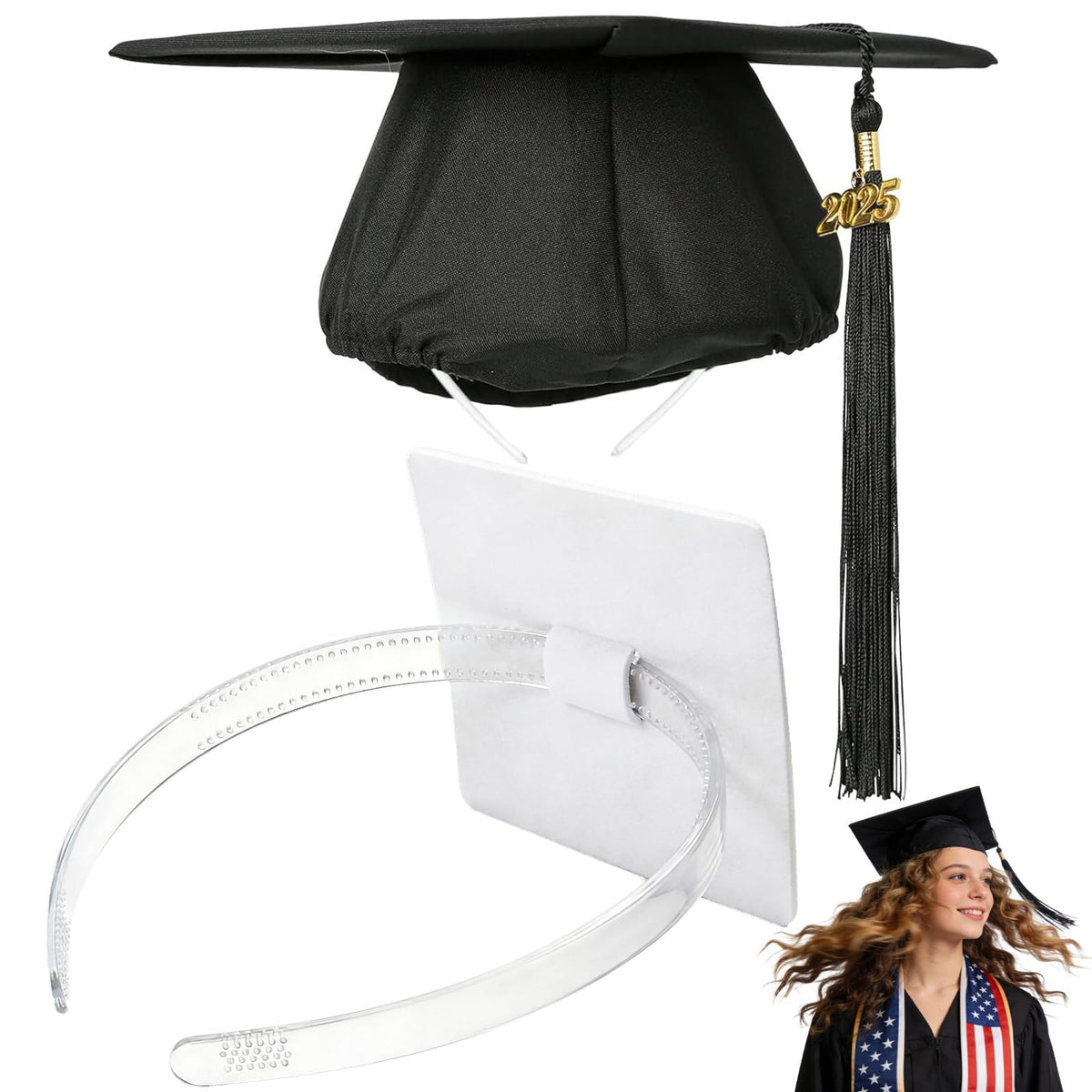 PUNCHMAN front view of graduation cap insert showing neat fit and discreet look