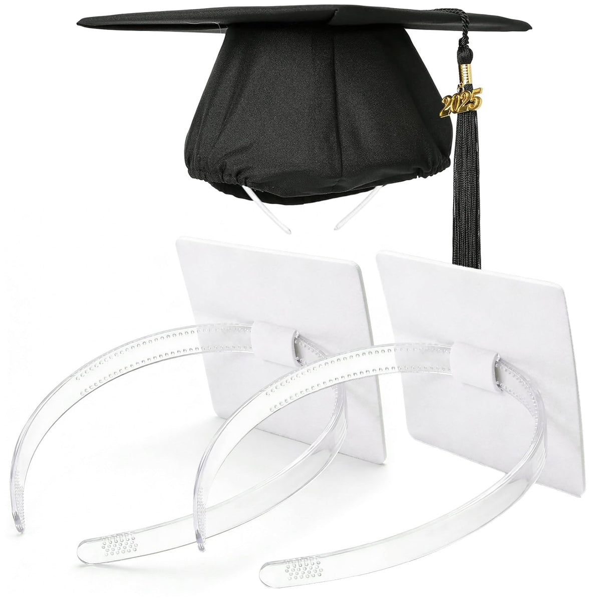 PUNCHMAN front packaging showing two graduation headbands, clear and black, secure fit benefit