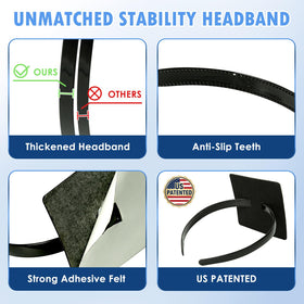 PUNCHMAN headband positioned under mortarboard illustrating easy setup and reliable fit