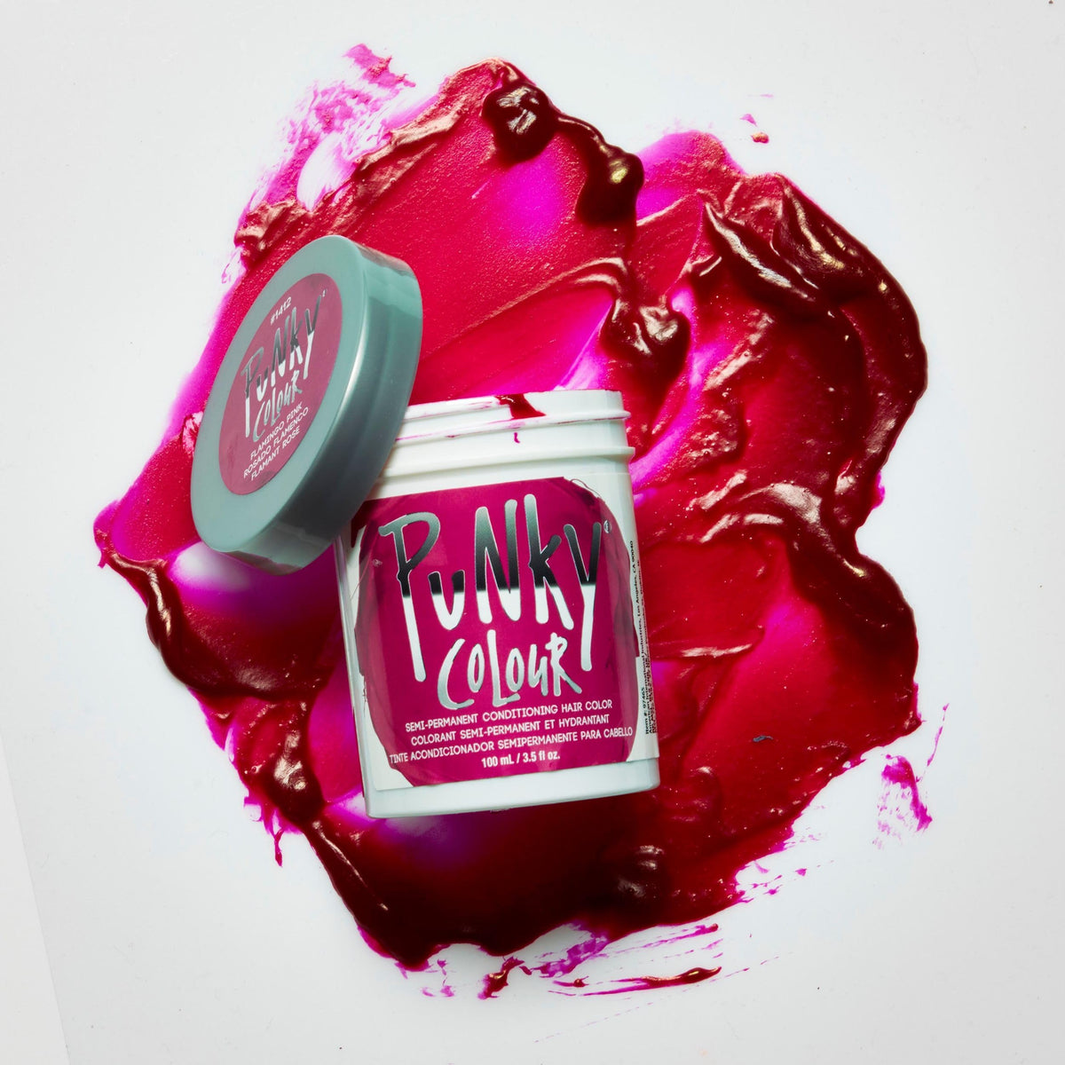 Punky Flamingo Pink tube near a ruler showing compact 3.5 fl oz size