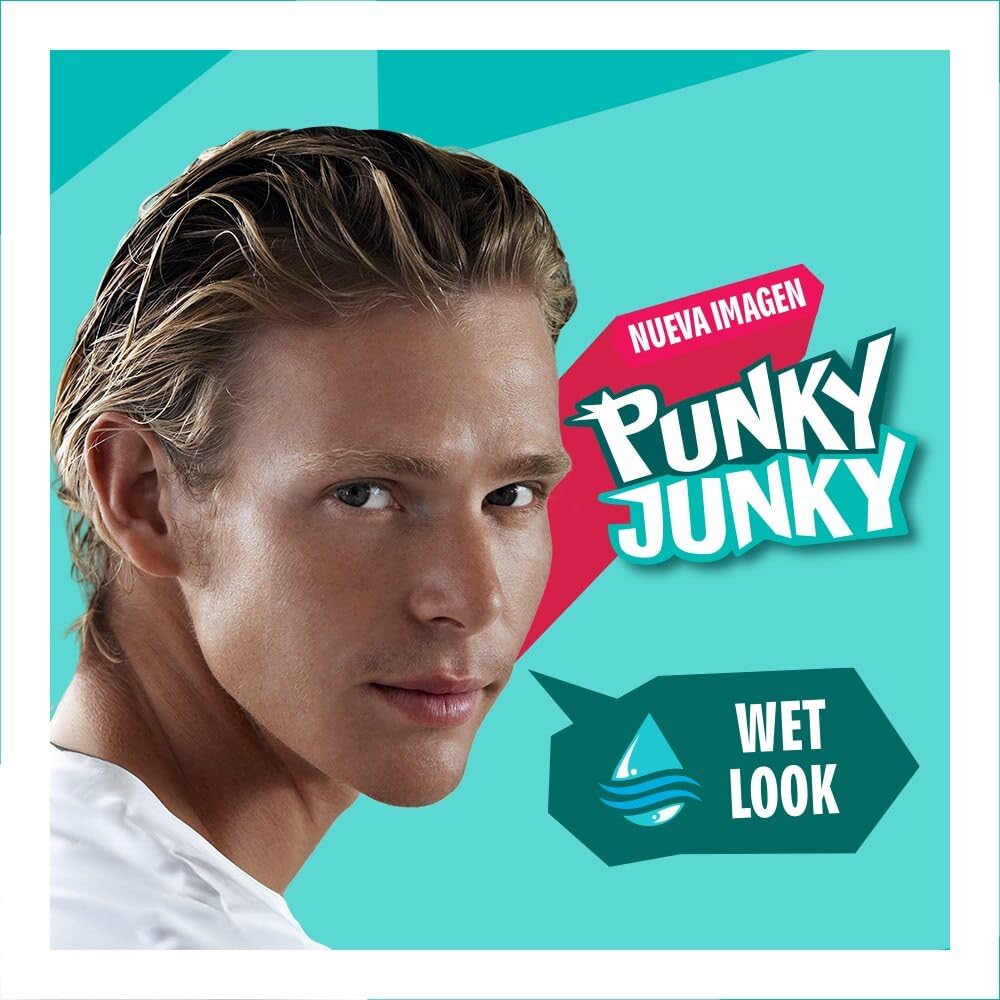 Punky Junky slick-back hairstyle in lifestyle scene demonstrating high-shine finish