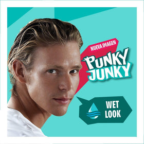 Punky Junky slick-back hairstyle in lifestyle scene demonstrating high-shine finish
