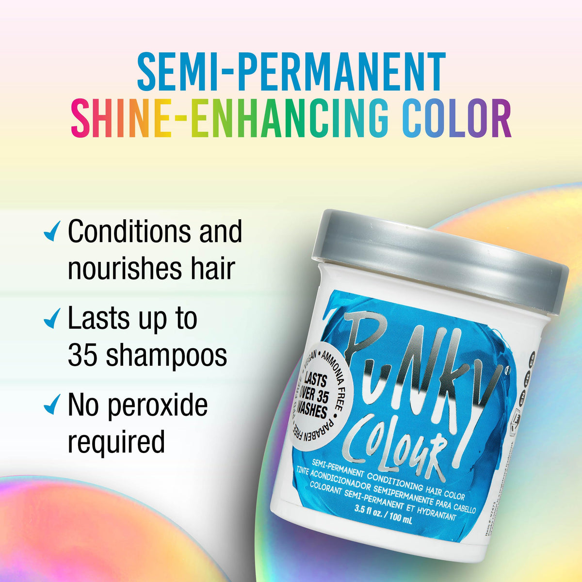 Punky close-up of creamy lagoon blue texture, conditioning formula benefit