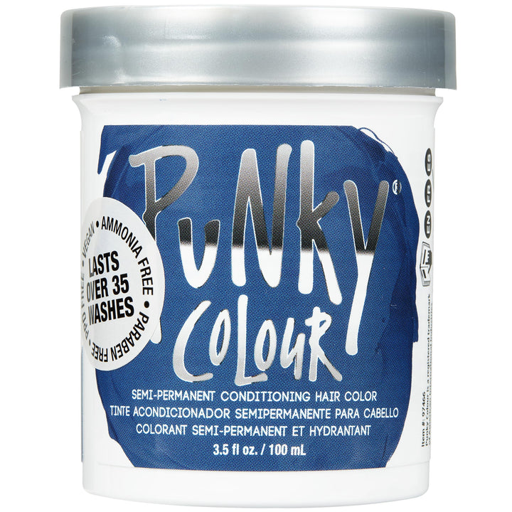 Punky bottle front packaging showing midnight blue color and vegan label benefits